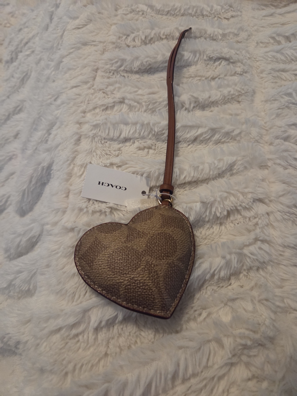 Coach Brown Signature Heart Charm Key/Card Holder